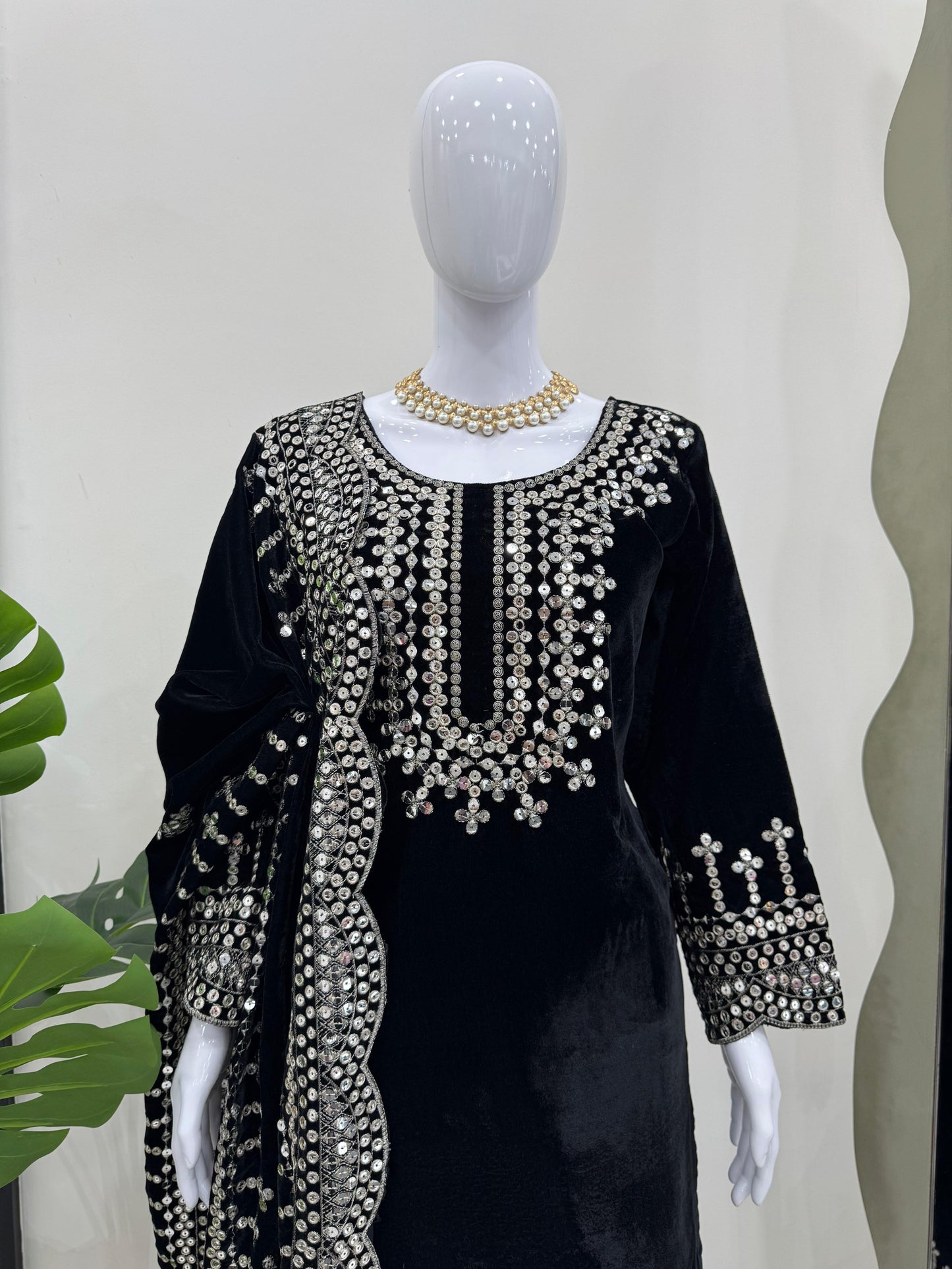 Sequins Work Kurta Set in Velvet