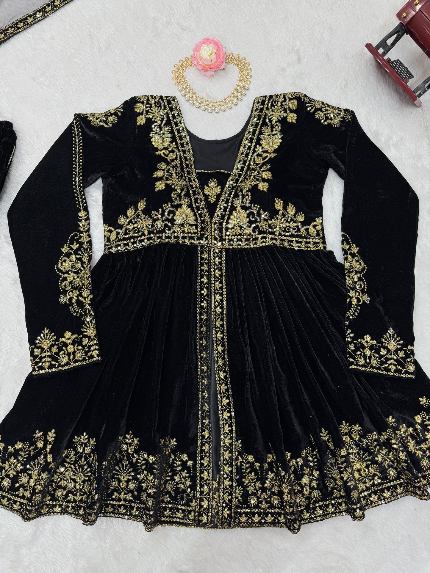 Velvet Slit Peplum Kurta Palazzo Set