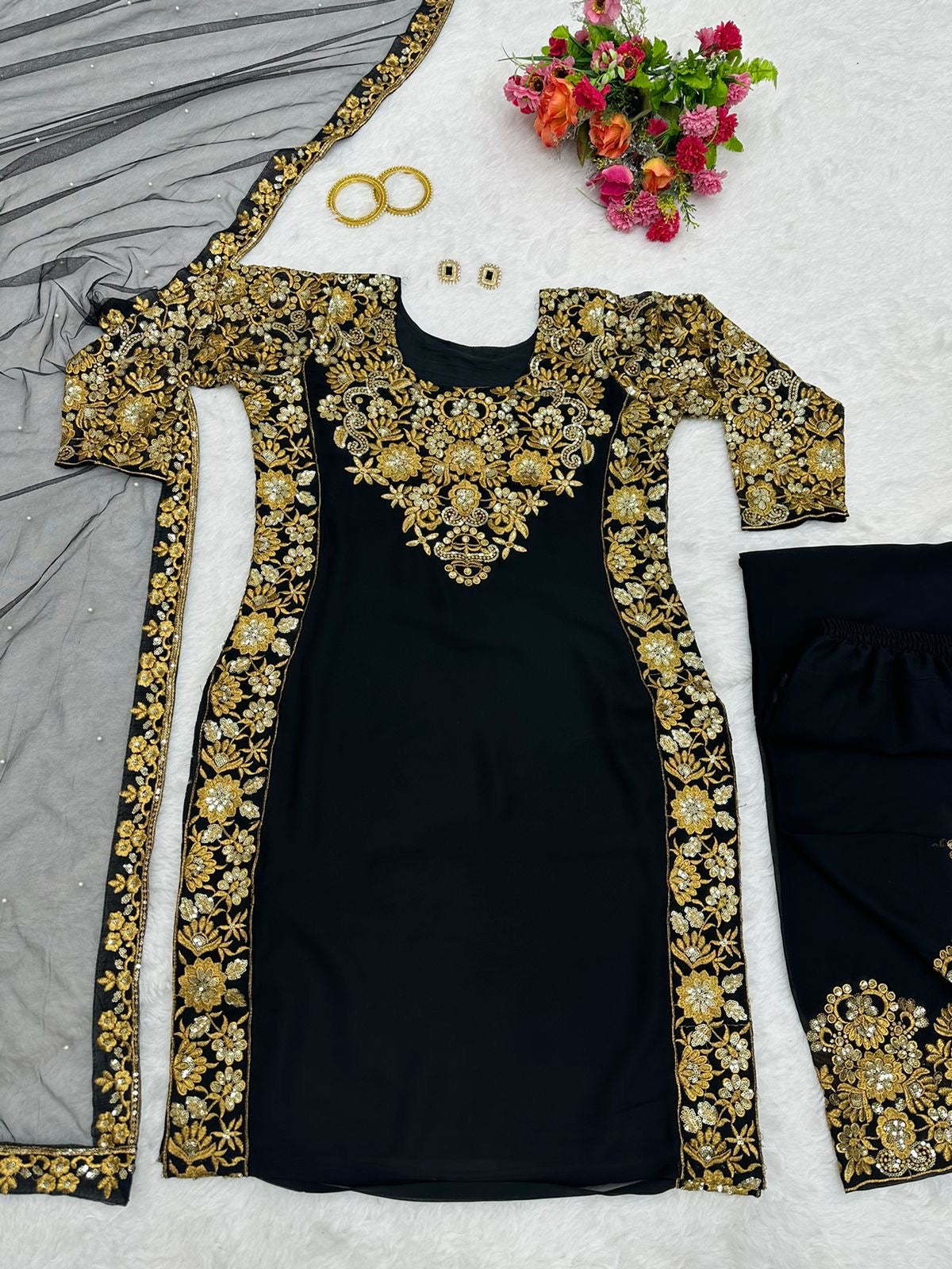 Black Gold Designer Kurta Set