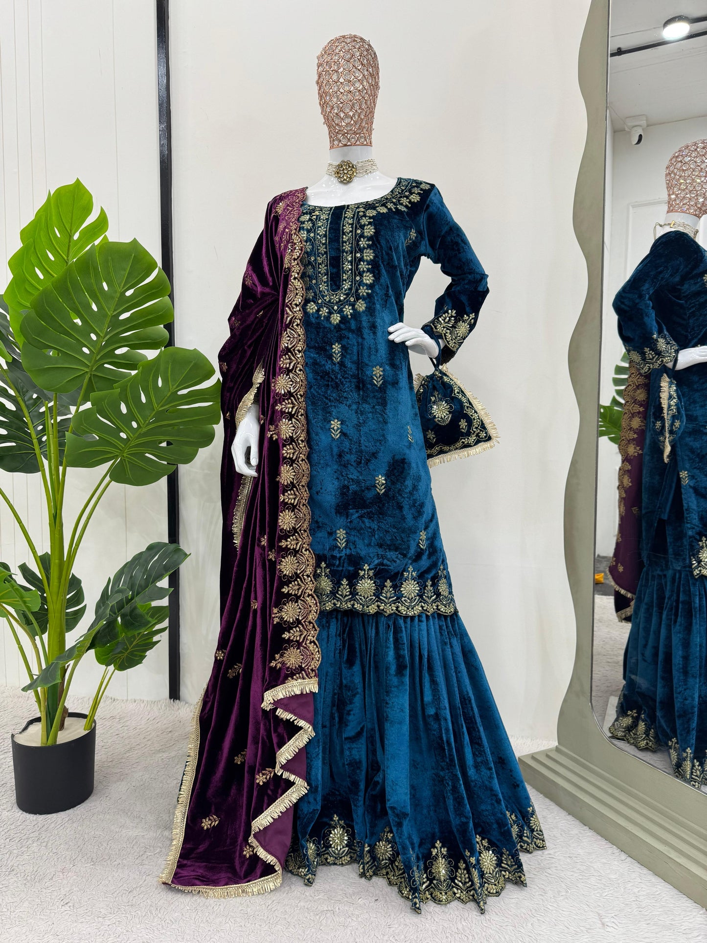 Velvet Sharara Set