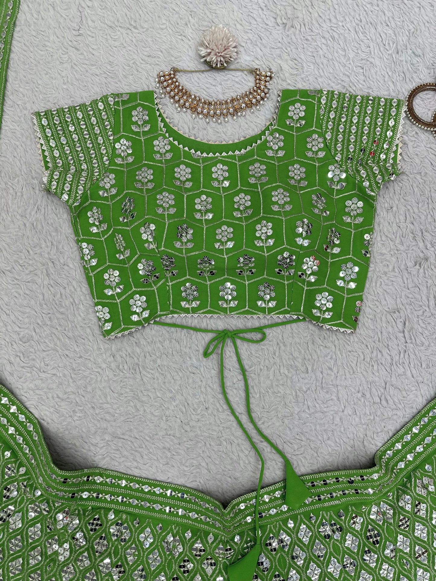 Sequins Work Lehenga Set in Green