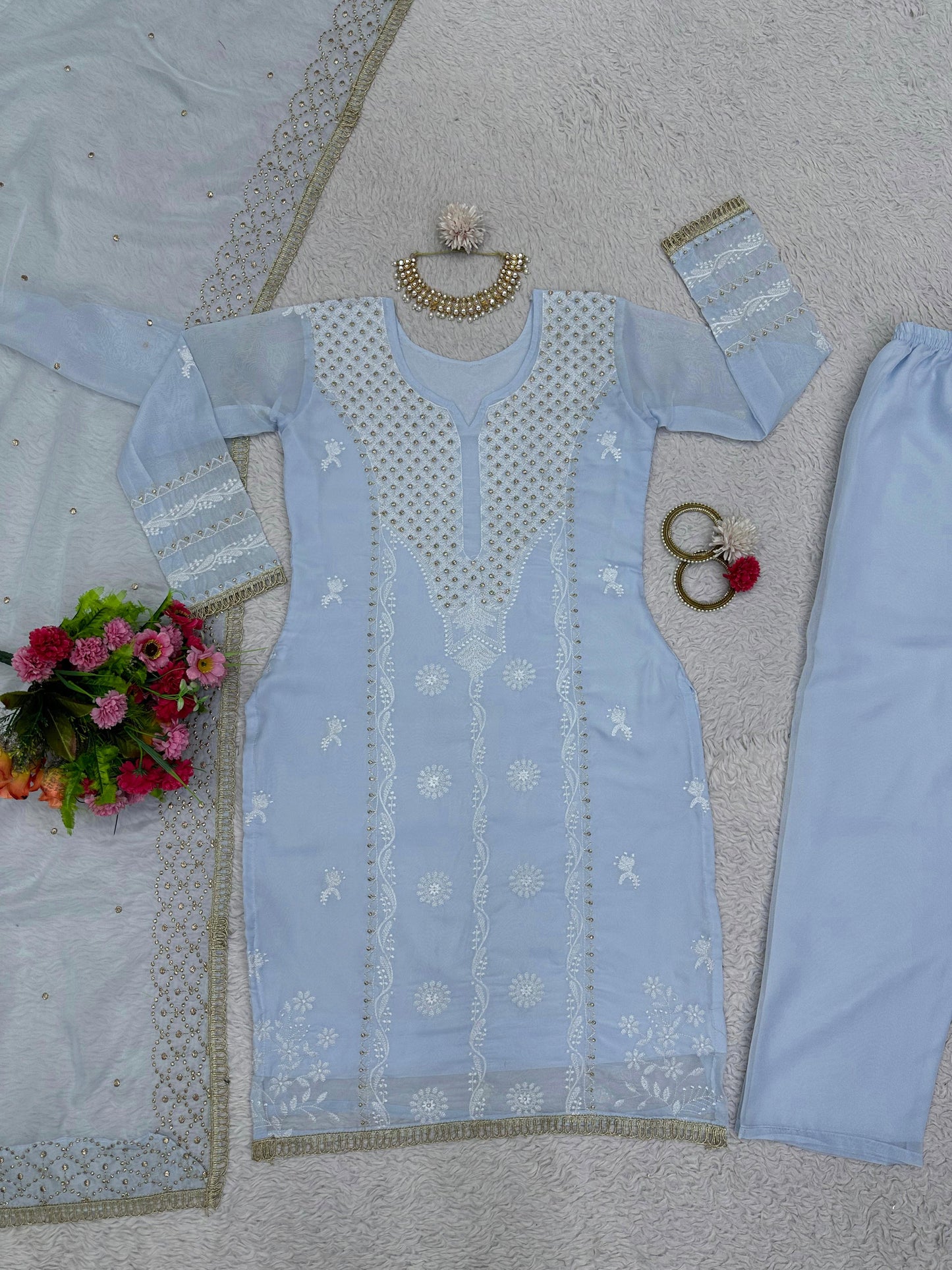 Embroidered Organza Kurta Set