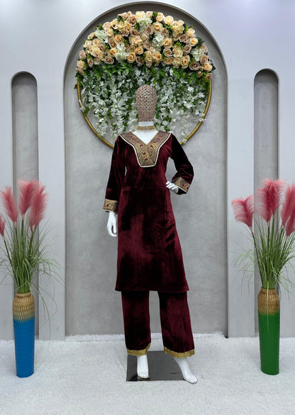 Velvet Kurta Set with Pockets