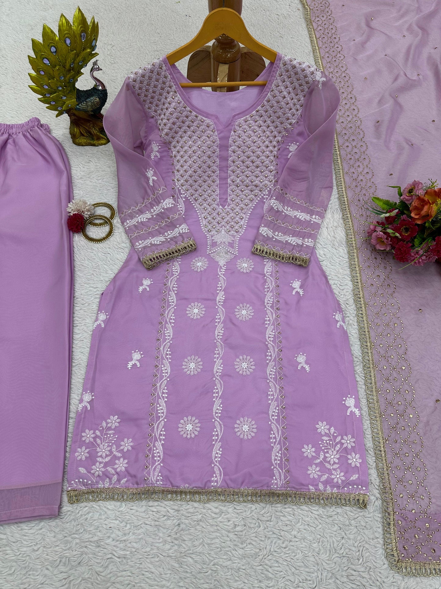 Embroidered Organza Kurta Set