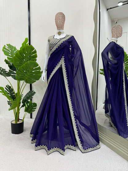 Purple Embroidered Saree