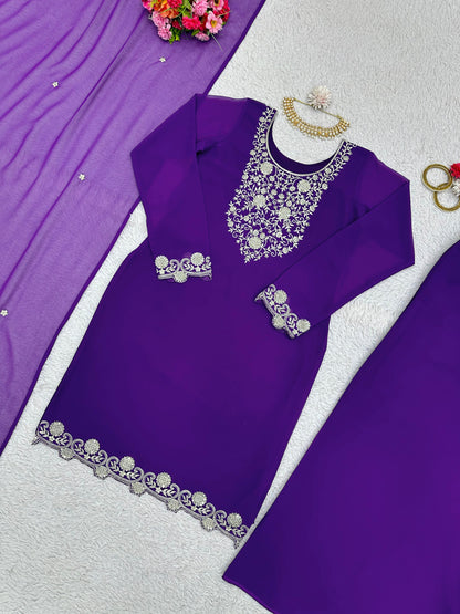 Cutwork Kurta Set with Palazzo and Dupatta