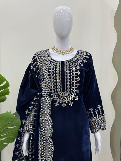 Sequins Work Kurta Set in Velvet