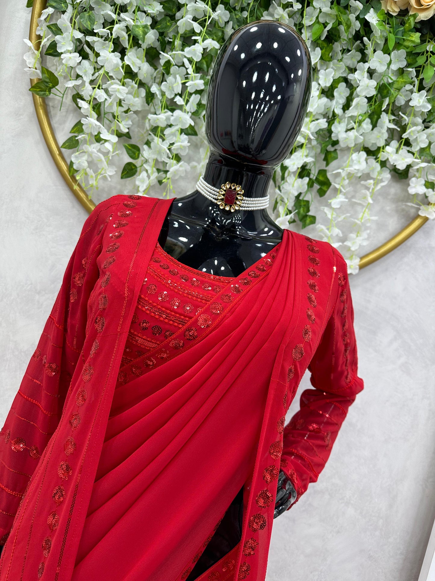 Sargun Mehta Inspired Red Saree