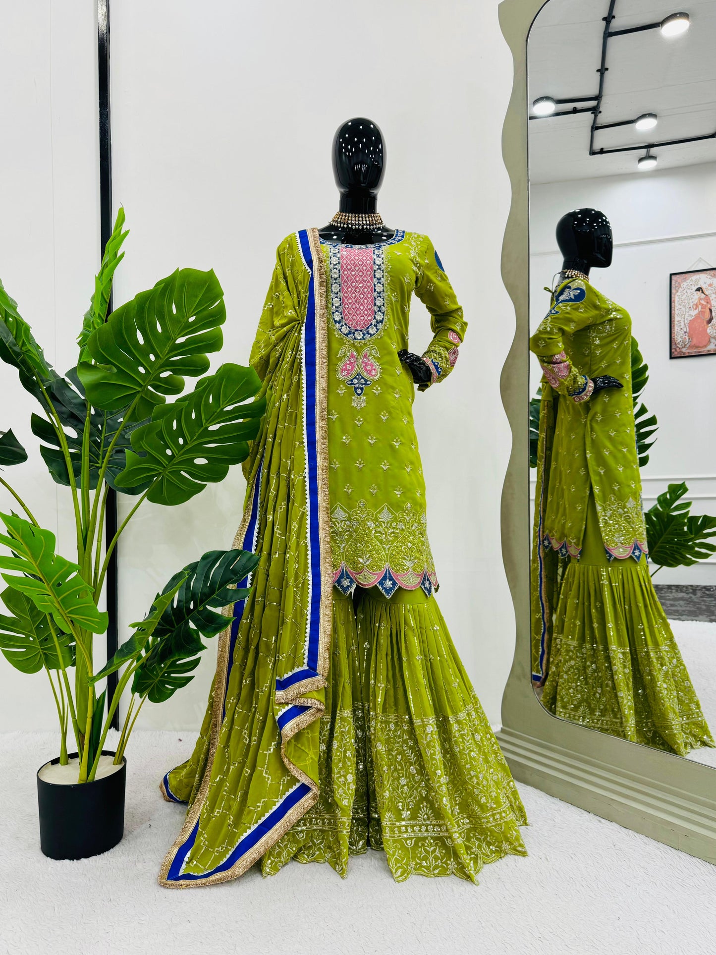 Parrot Green Sharara Set