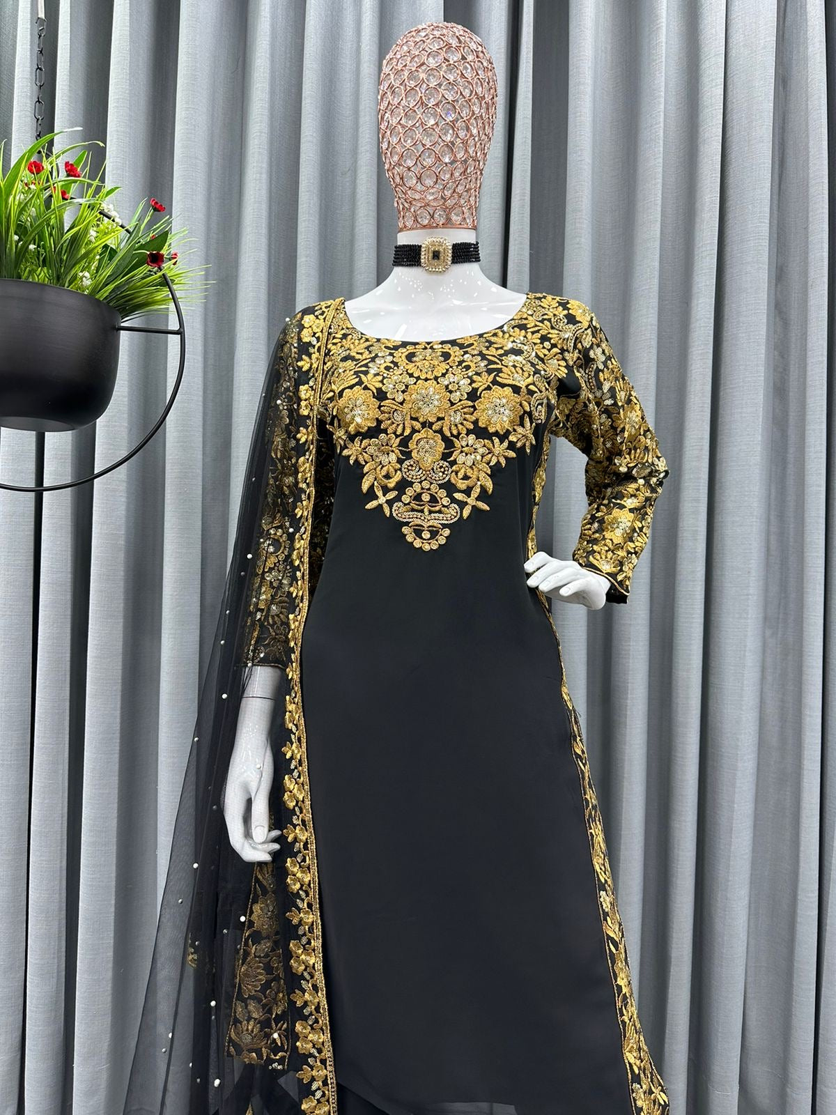 Black Gold Designer Kurta Set