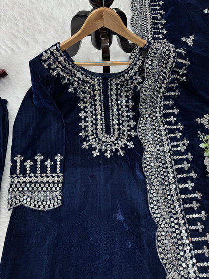 Sequins Work Kurta Set in Velvet