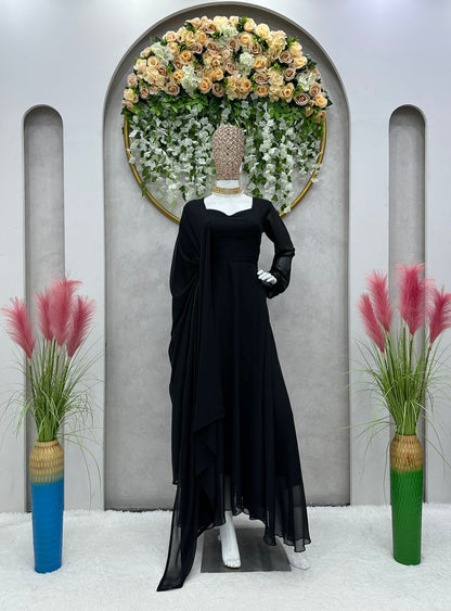 Plain Black Anarkali with Dupatta