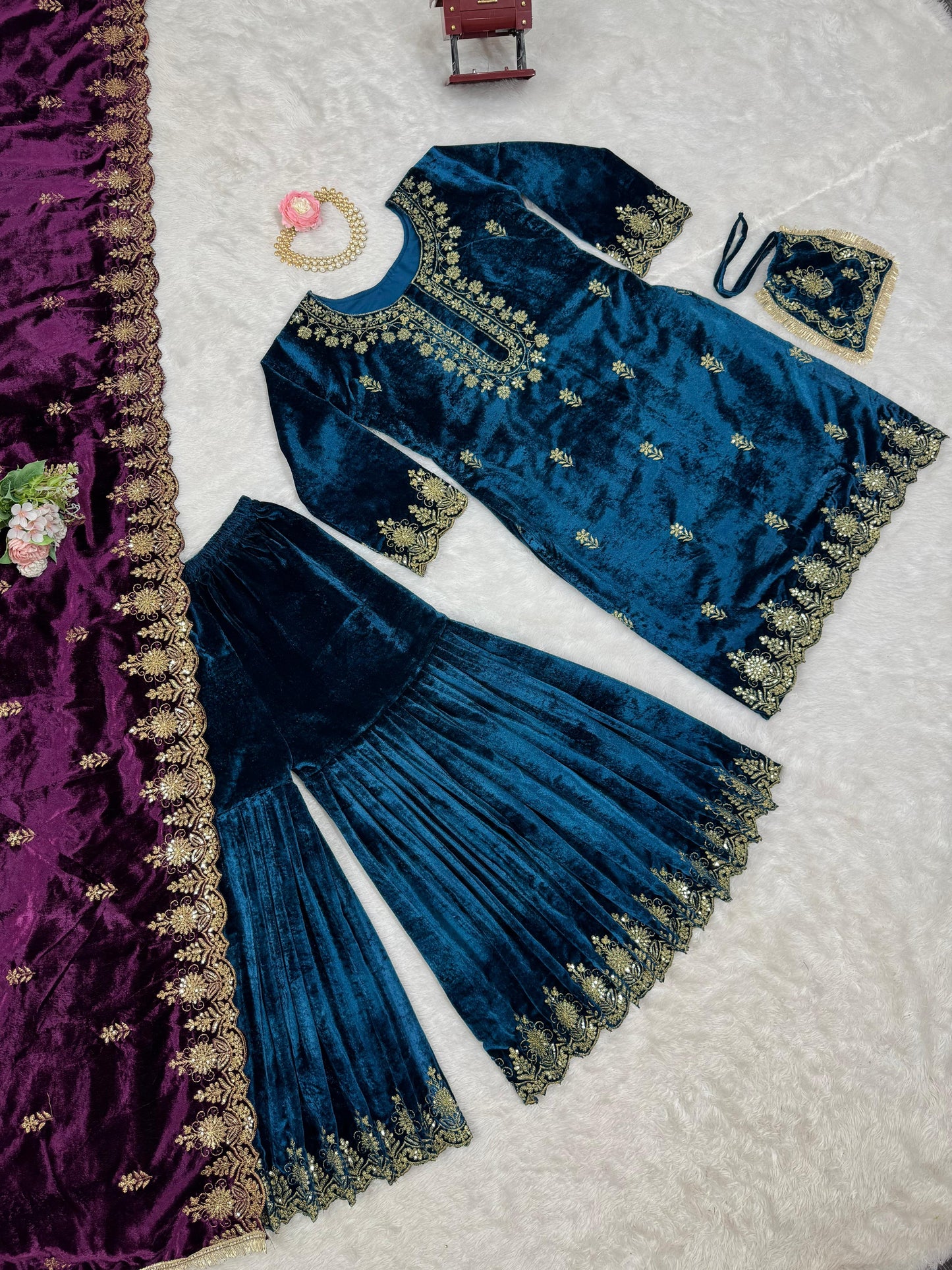 Velvet Sharara Set