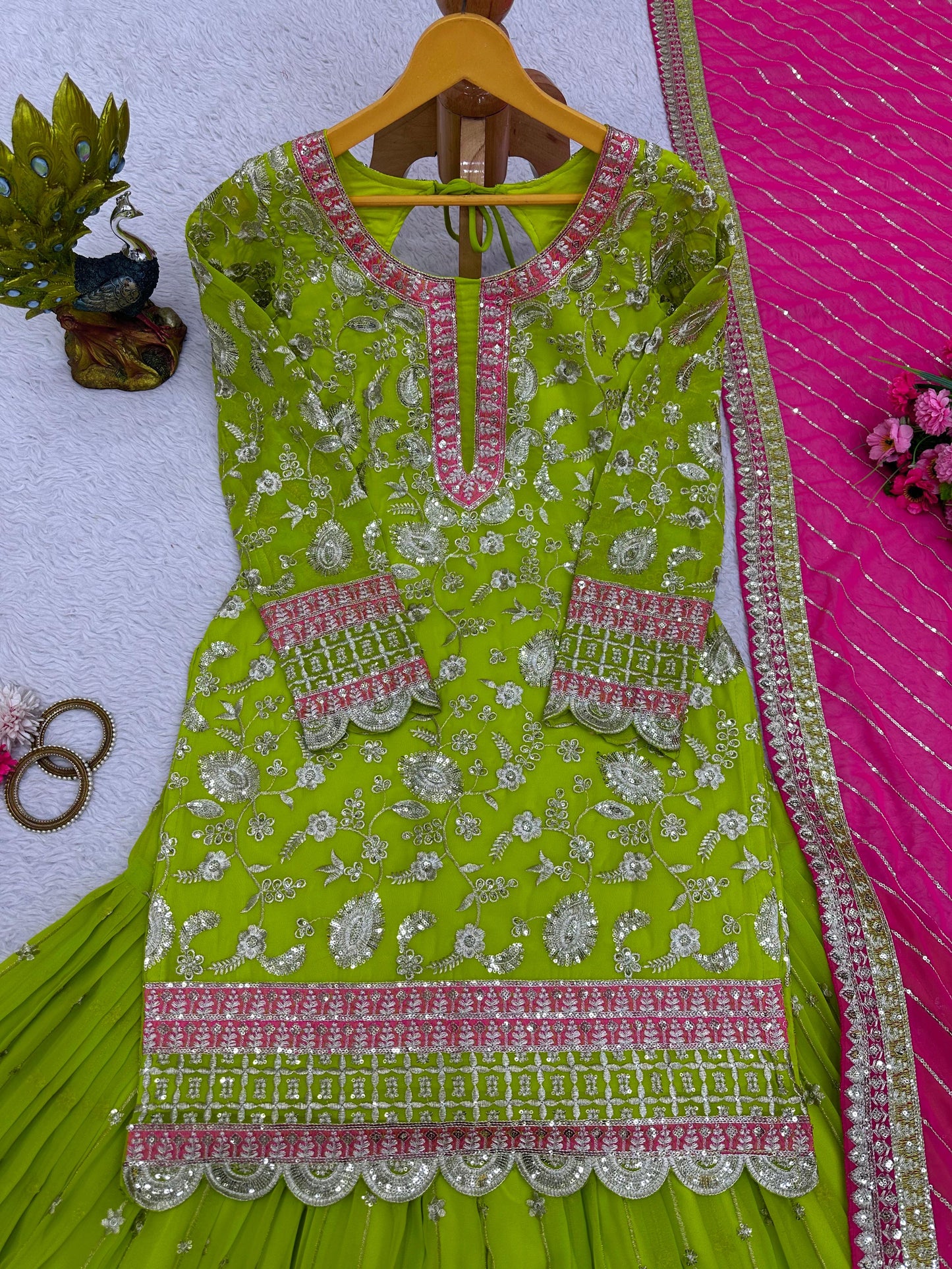 Sharara Set in Parrot Green