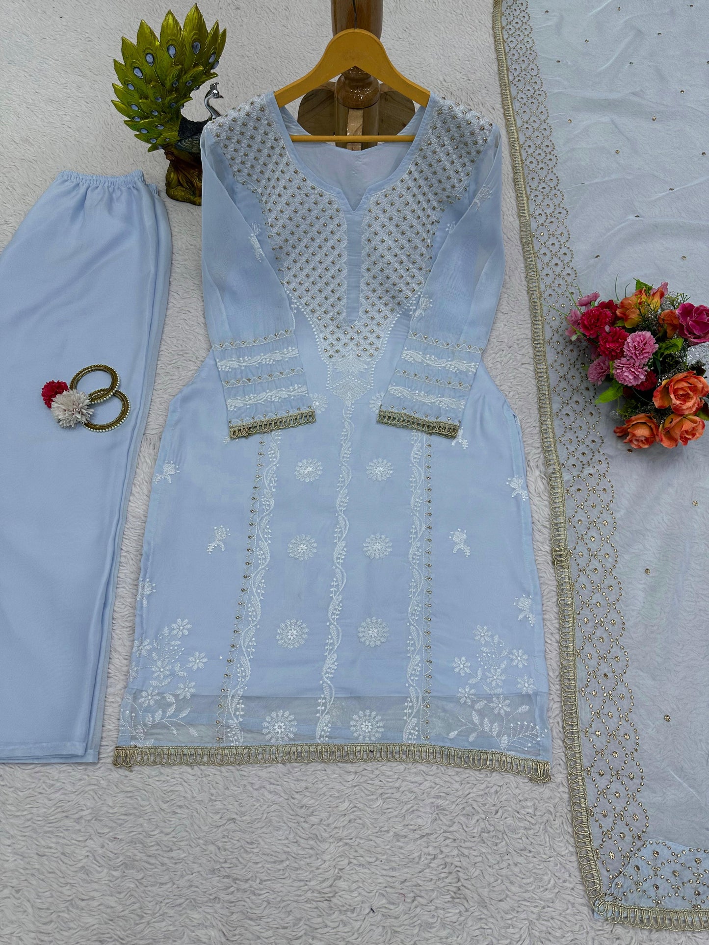 Embroidered Organza Kurta Set