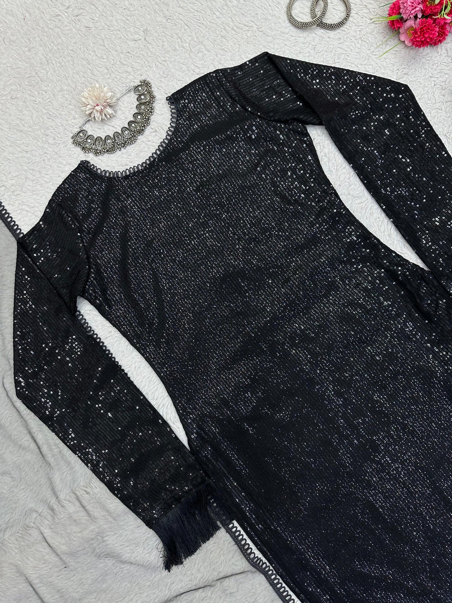 Sequins Black Kurta Set