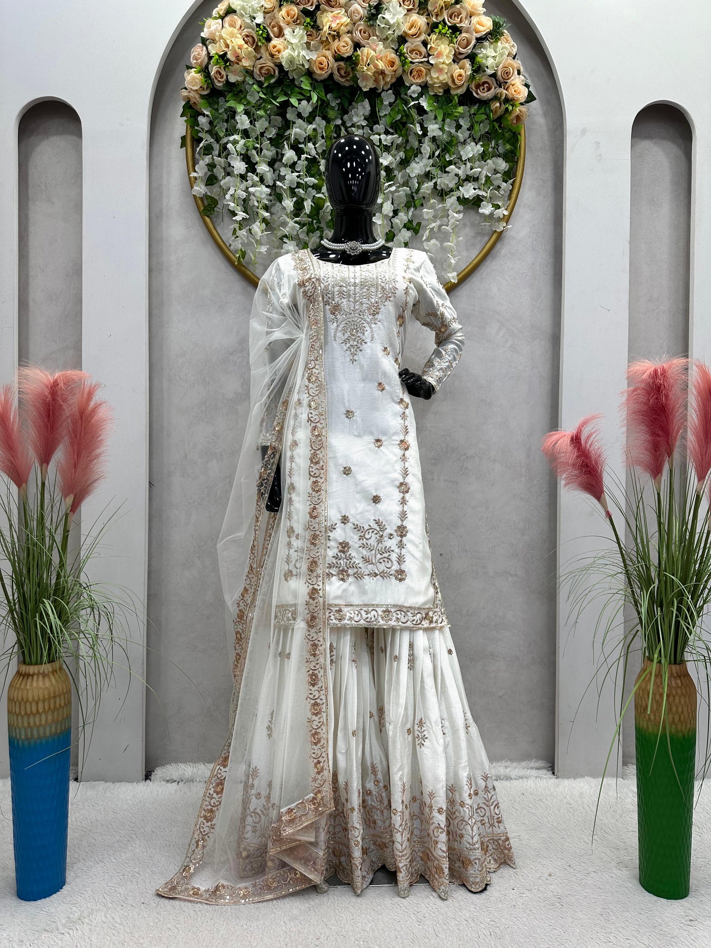 Designer Sharara Set in White