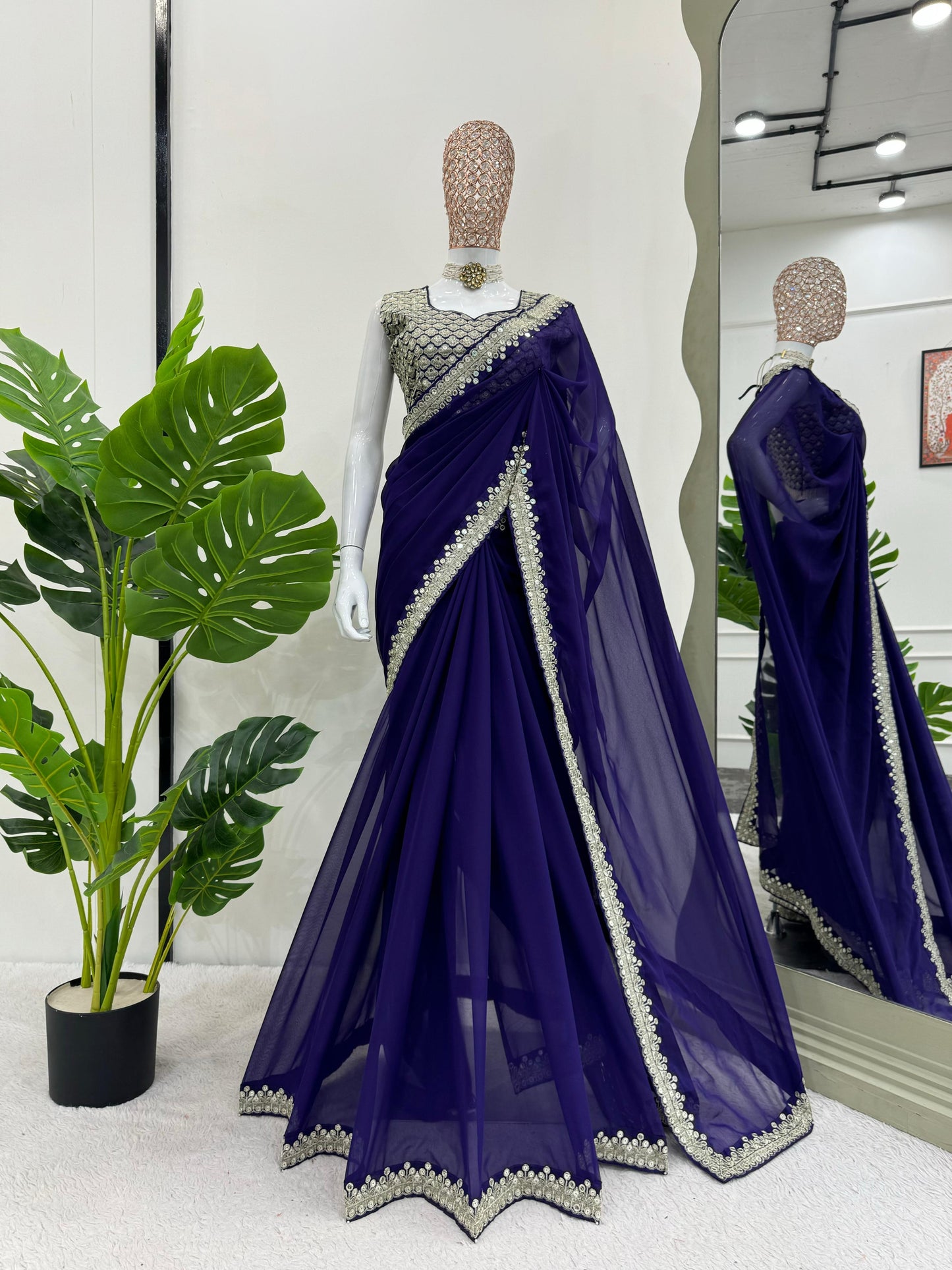 Purple Embroidered Saree