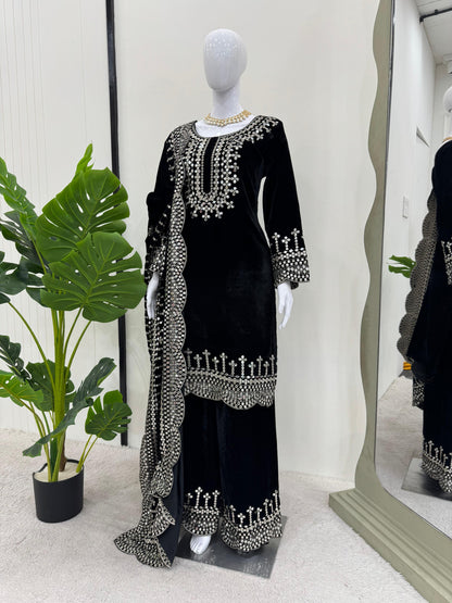 Sequins Work Kurta Set in Velvet