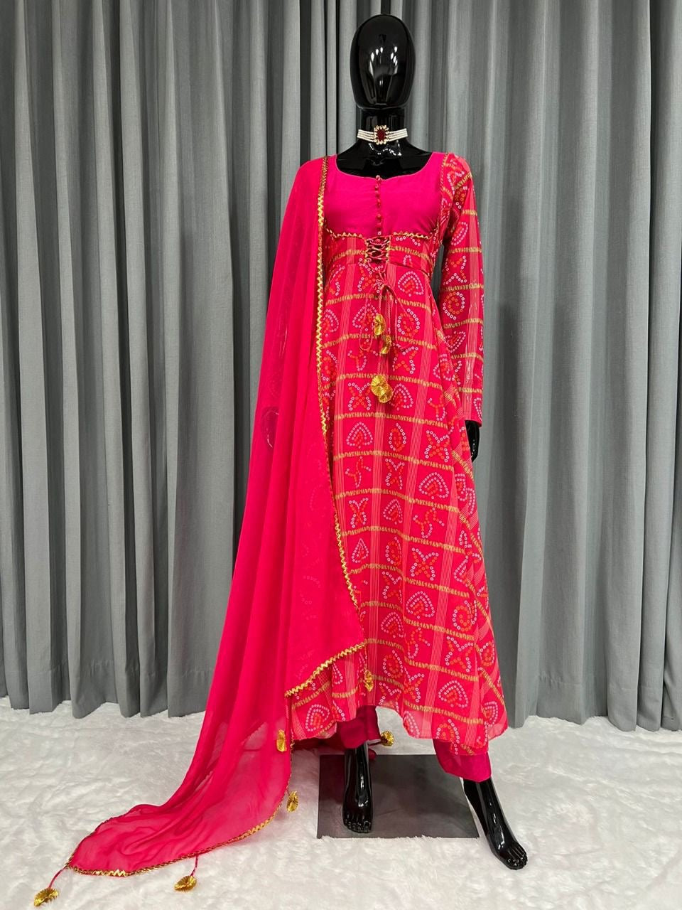 Bandhej Print Anarkali Set