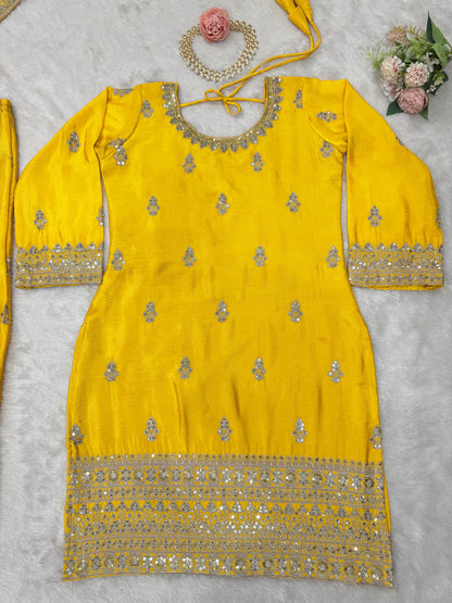 Embroidered Chinon Silk Kurta Palazzo Set