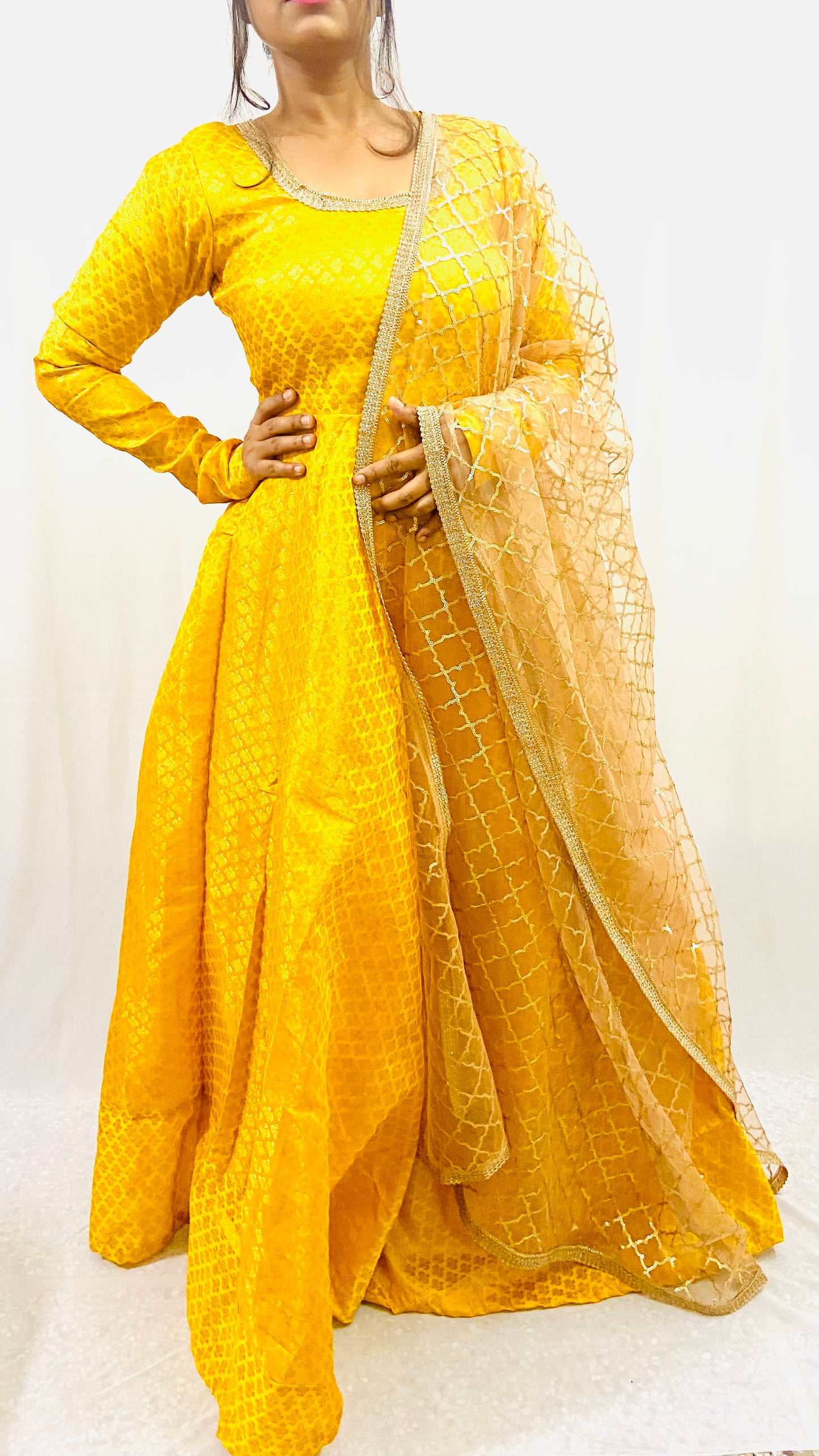 Silk Brocade Anarkali Dress with Net Dupatta