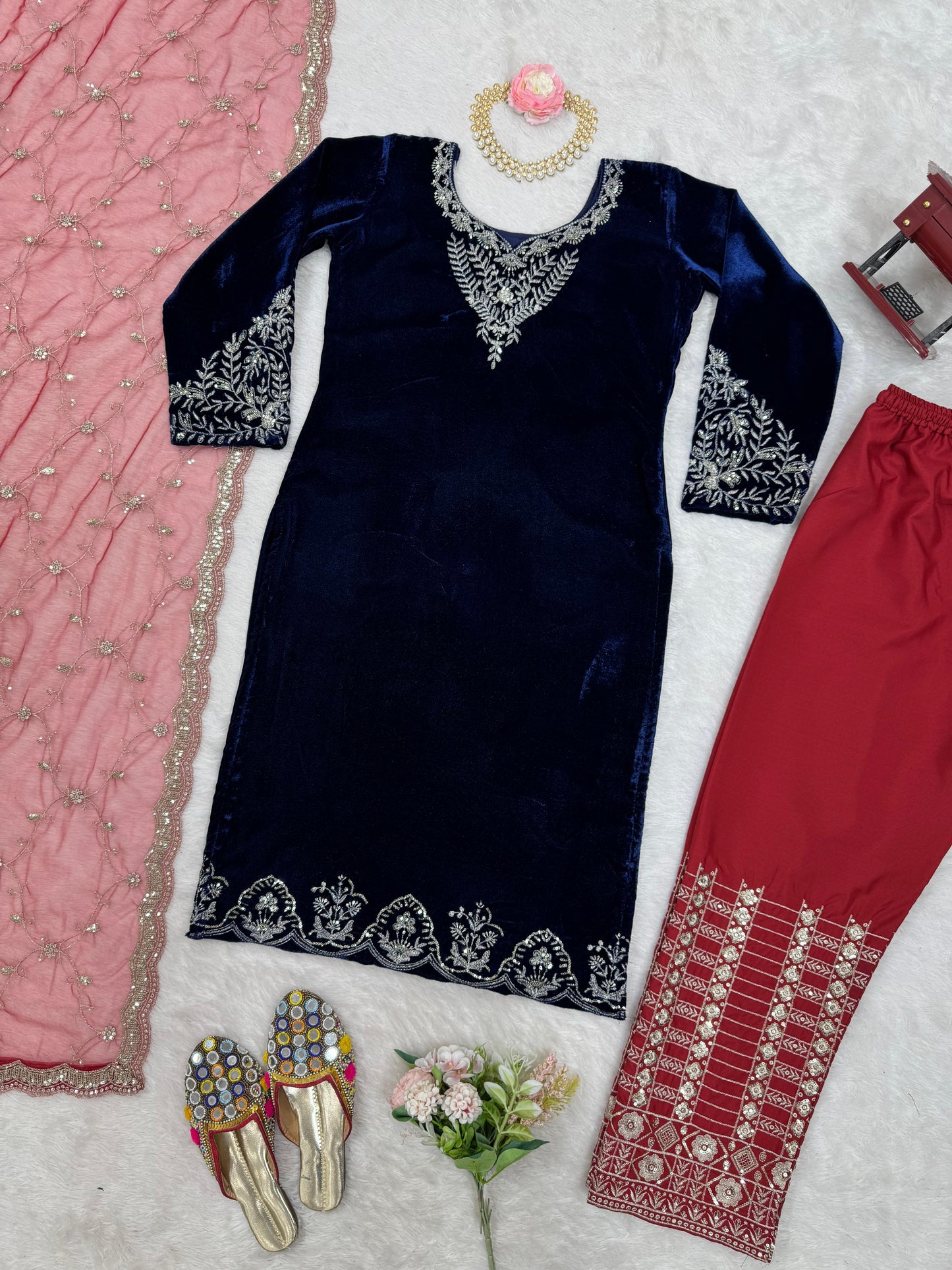 Velvet Kurta Set