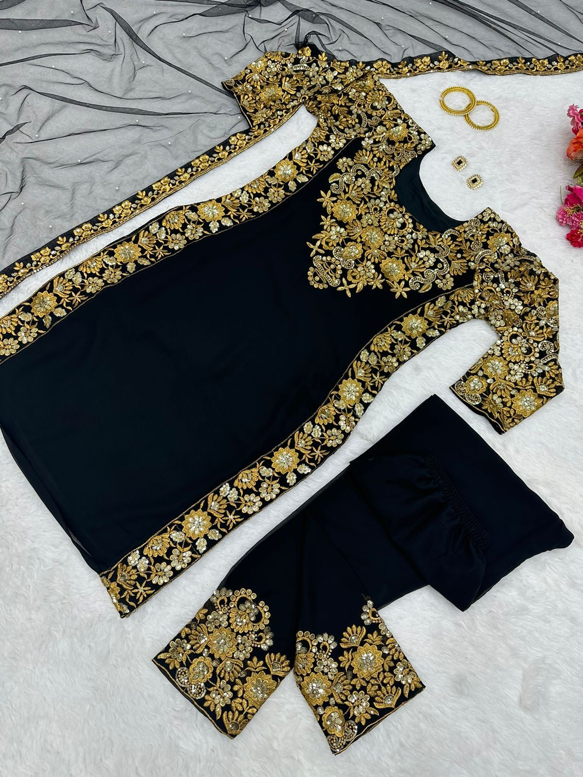 Black Gold Designer Kurta Set