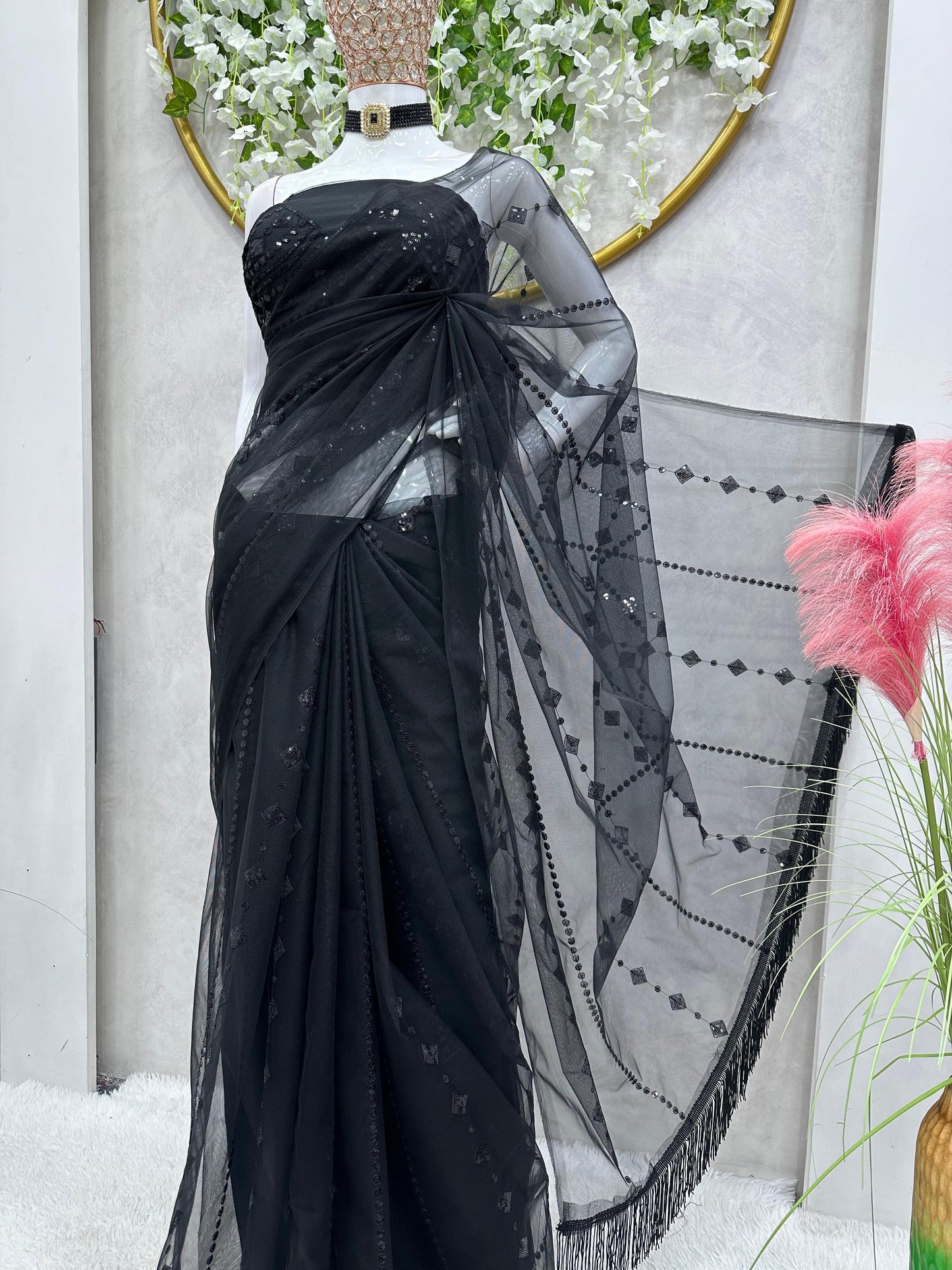 Sequins Work Saree in Black