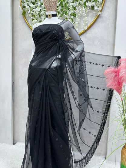 Sequins Work Saree in Black