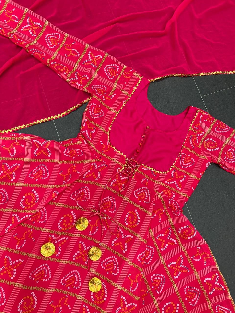 Bandhej Print Anarkali Set