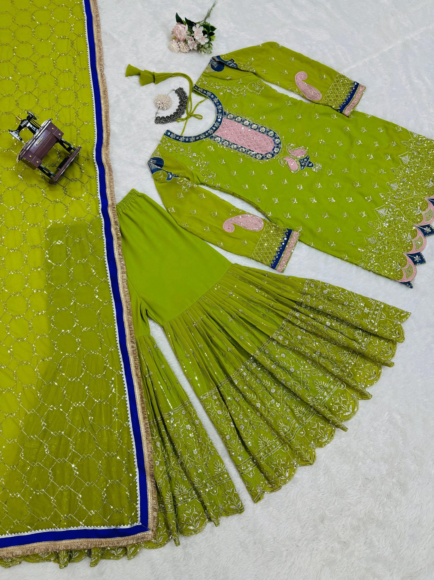 Parrot Green Sharara Set