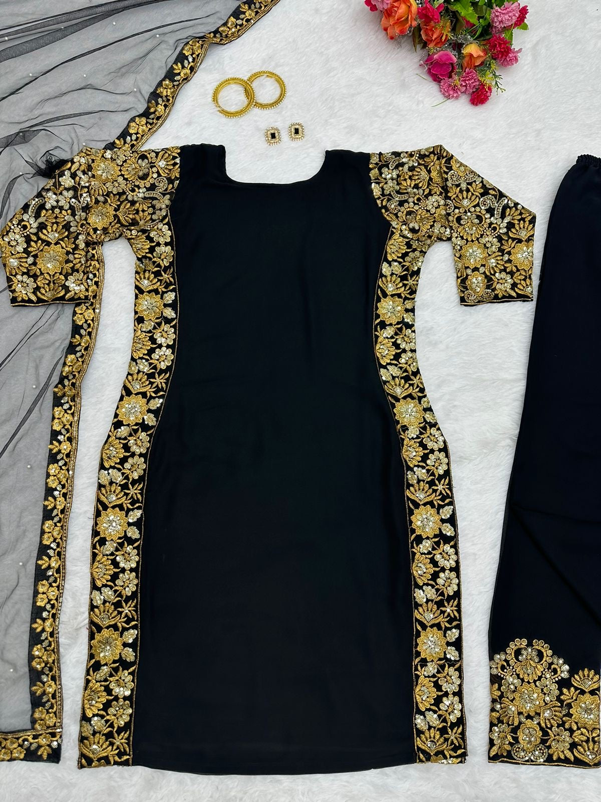 Black Gold Designer Kurta Set