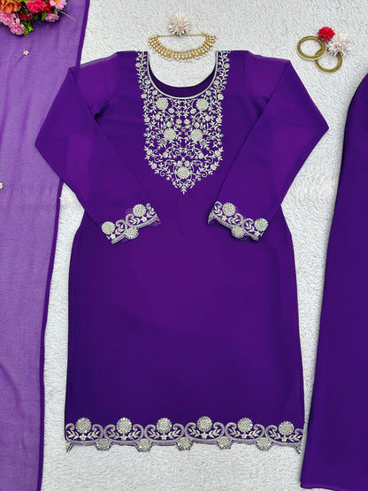 Cutwork Kurta Set with Palazzo and Dupatta