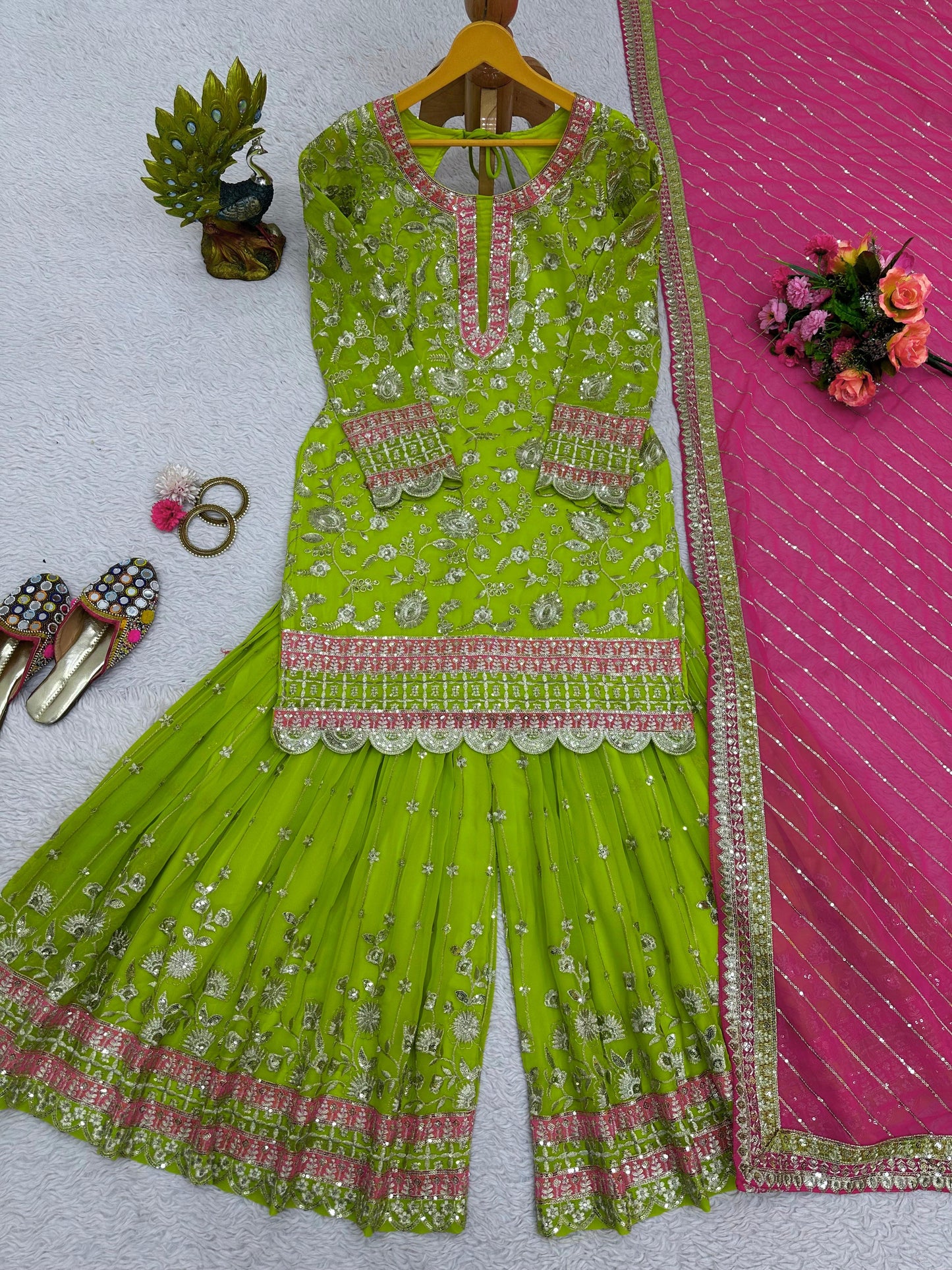 Sharara Set in Parrot Green