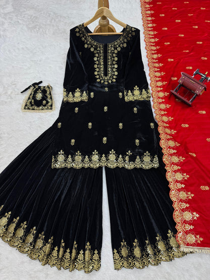 Velvet Sharara Set