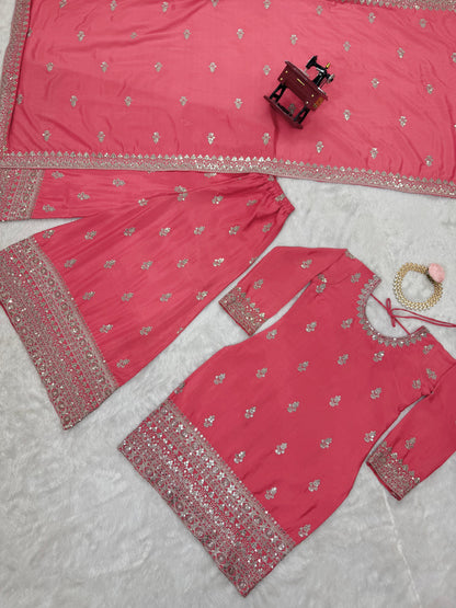 Embroidered Chinon Silk Kurta Palazzo Set