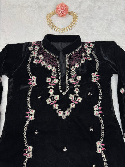 Embroidered Velvet Kurta Set