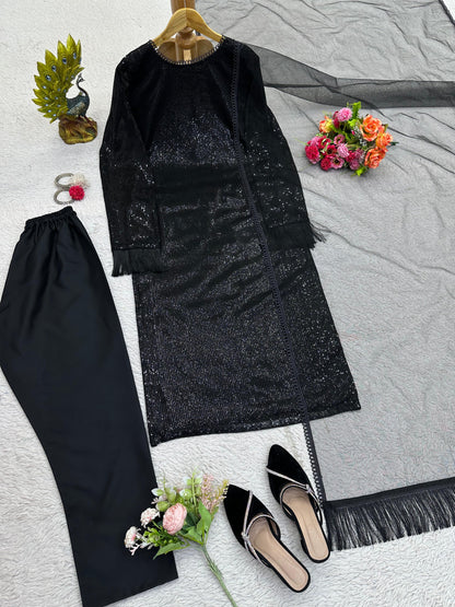 Sequins Black Kurta Set