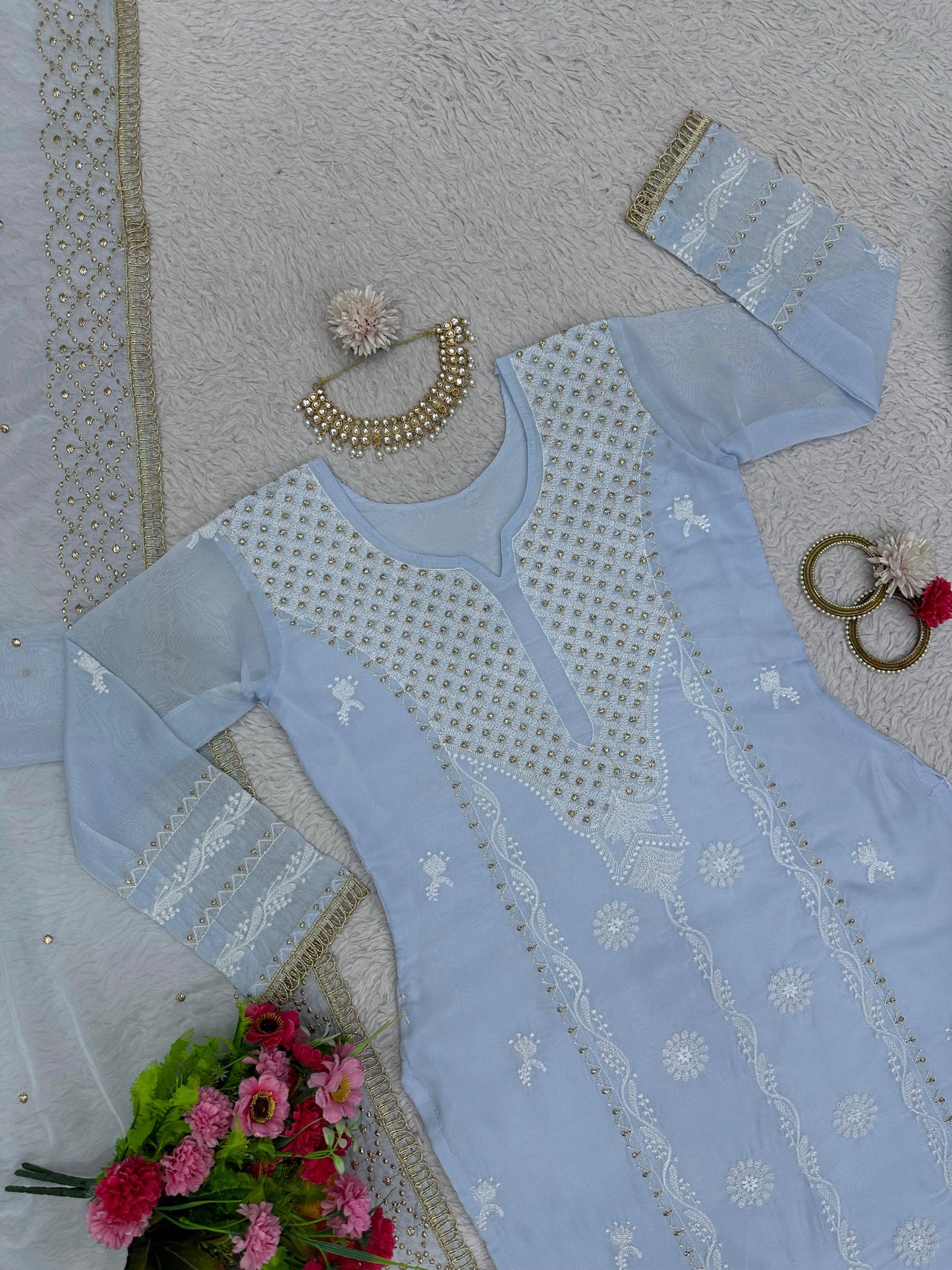 Embroidered Organza Kurta Set