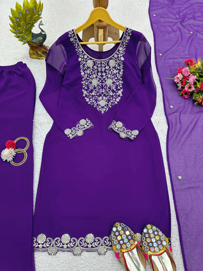 Cutwork Kurta Set with Palazzo and Dupatta