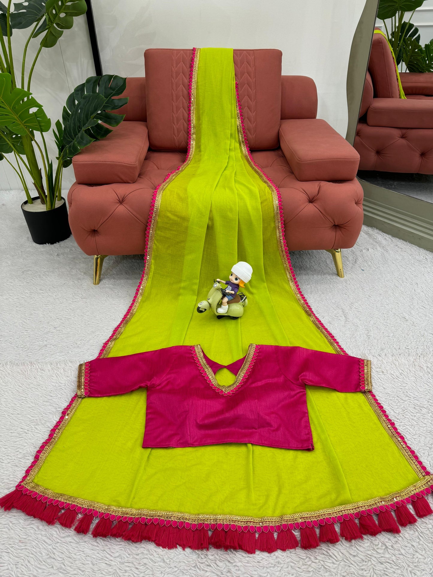 Neon Saree (Green and Pink)