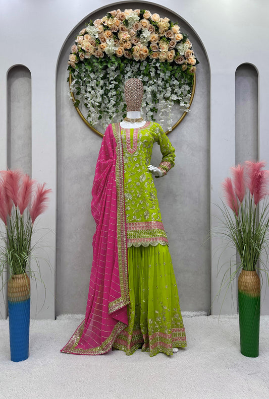 Sharara Set in Parrot Green