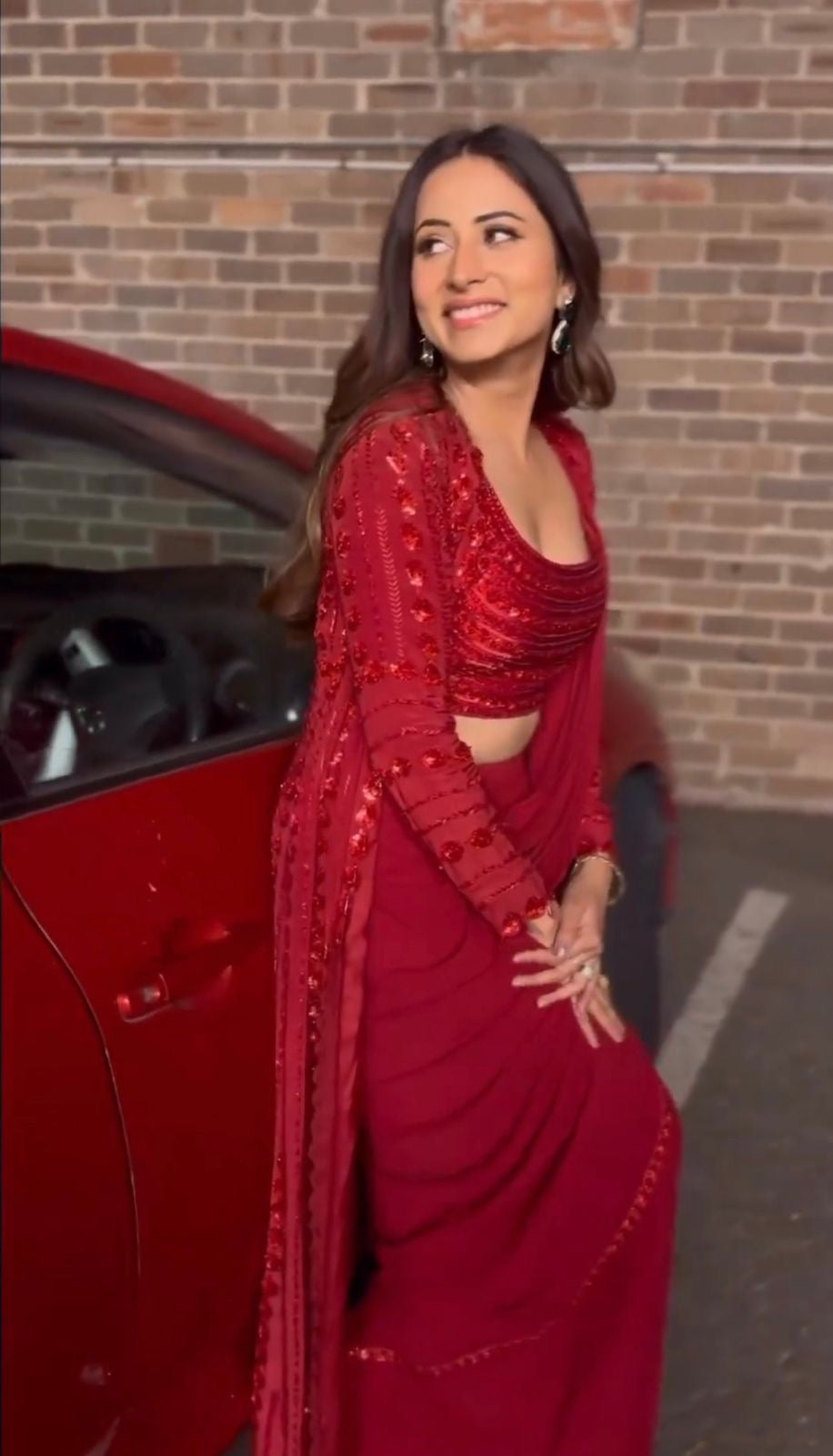 Sargun Mehta Inspired Red Saree