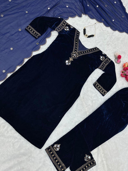 Alia Bhatt Inspired Velvet Kurta Set