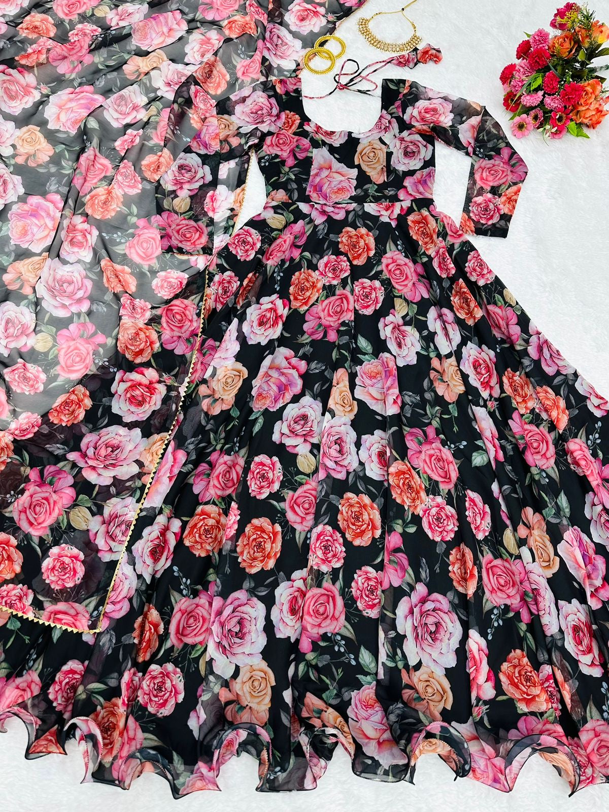 Floral Print Anarkali Gown