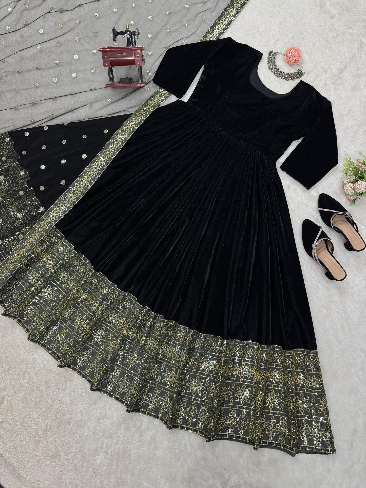 Velvet Anarkali Set