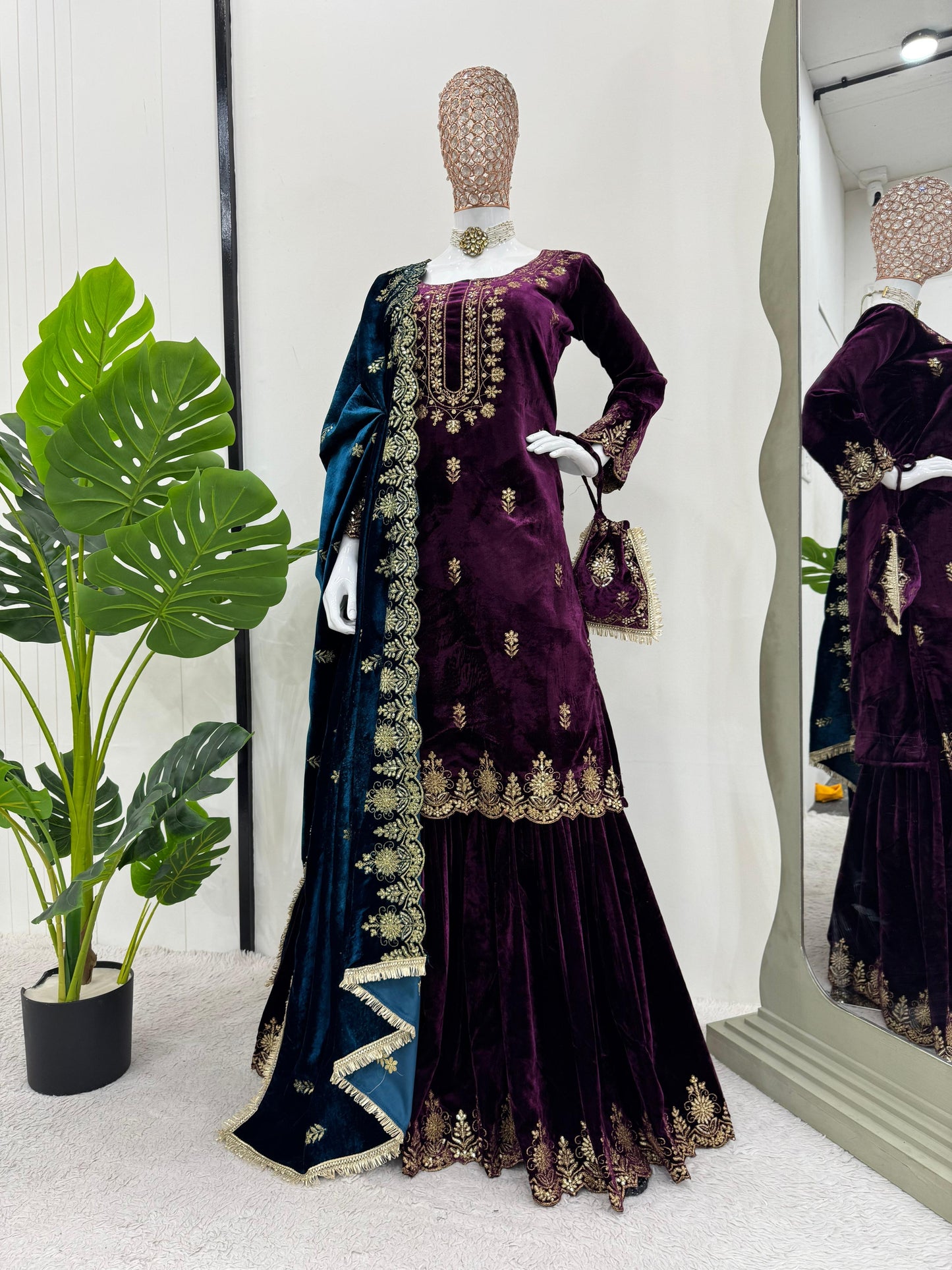 Velvet Sharara Set