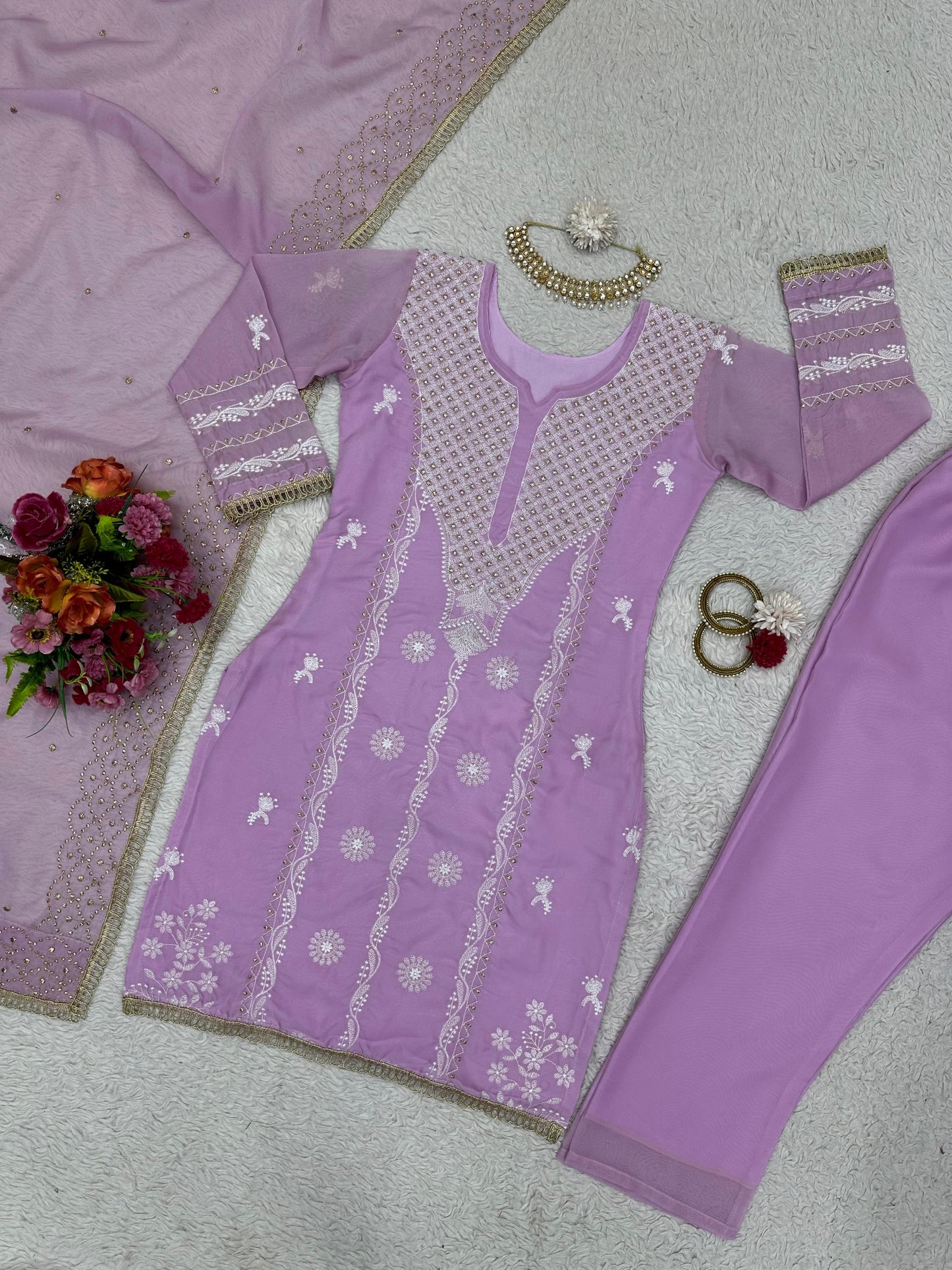 Embroidered Organza Kurta Set