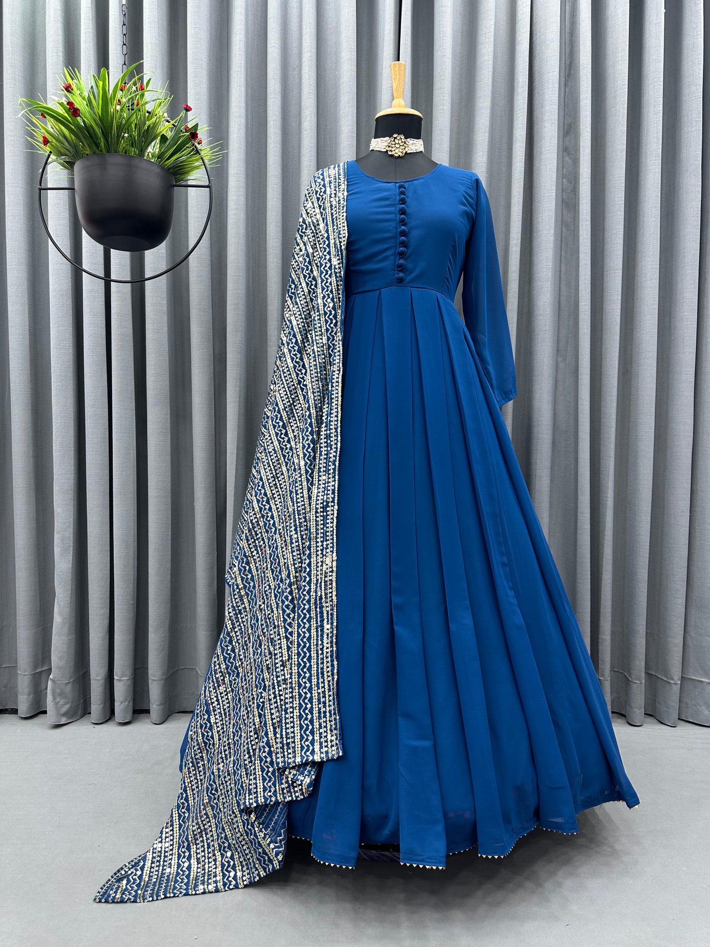 Anarkali Dress with Sequins Work Dupatta